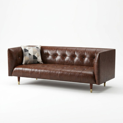 Bruine Chesterfield Luxe 3-zits Leren Woonkamerbank