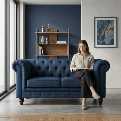 Engelse stijl meubels Chesterfield tweezitsbank roze bont geel blauw sofa