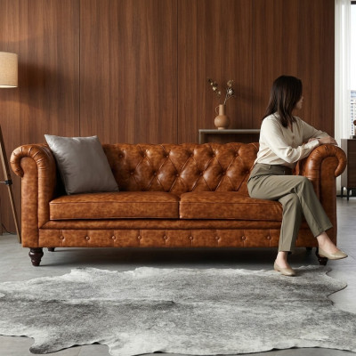 Chesterfield Leren Gestoffeerd Design Bank Luxe Bank Klassieke Bank 3-zits Nieuw