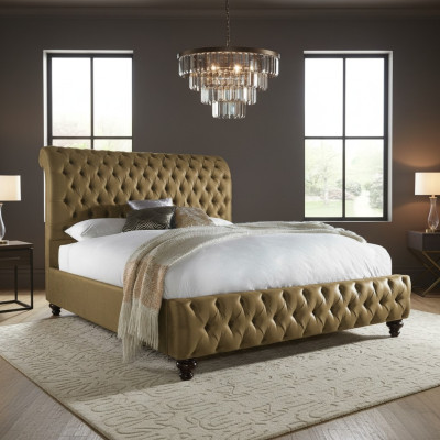 Gouden luxe fluwelen textiel Engels bed dubbel design Chesterfield 160x200cm bedden