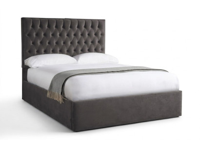 Chesterfield Grijs Luxe Fluweel Textiel Bed Dubbel Design 180x200cm Bedden Nieuw