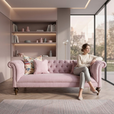 Chesterfield Textiel Stoffering Design Sofa Luxe Bank Klassieke Sofa 3-Zits Nieuw