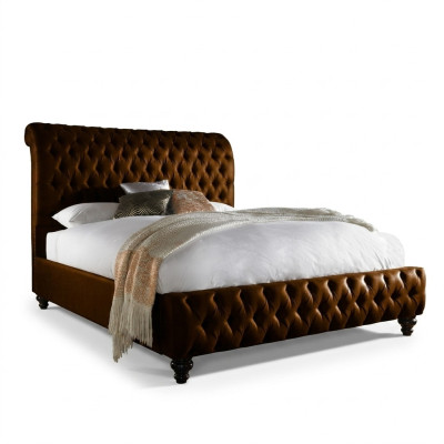 Ontwerper bruin Chesterfield gestoffeerd bed Luxe slaapkamer tweepersoonsbed