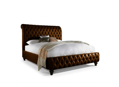 Ontwerper bruin Chesterfield gestoffeerd bed Luxe slaapkamer tweepersoonsbed