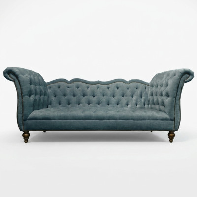 Engelse luxe Chesterfield-bank, kleurrijke textielbank turquoise, blauwe, groene banken.