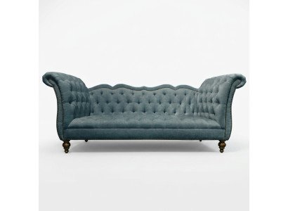 Engelse luxe Chesterfield-bank, kleurrijke textielbank turquoise, blauwe, groene banken.
