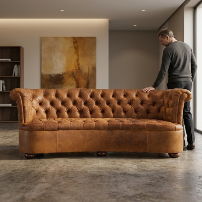 Chesterfield Leren Bekleding Design Bank Luxe Bank Klassieke Bank 3-Zits Nieuw