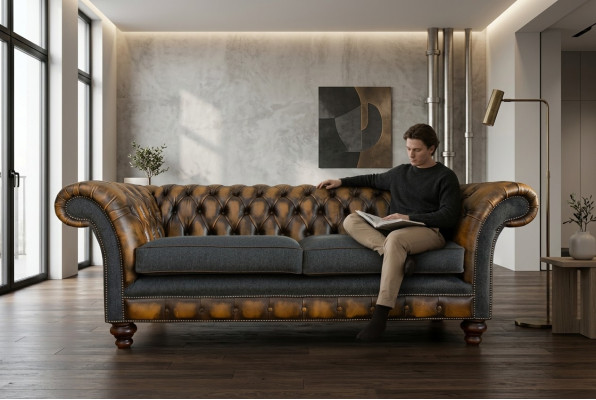 Ontwerp Chesterfield Bank 3 Bankstel Set Stof Bekleding Lederen Driepersoons