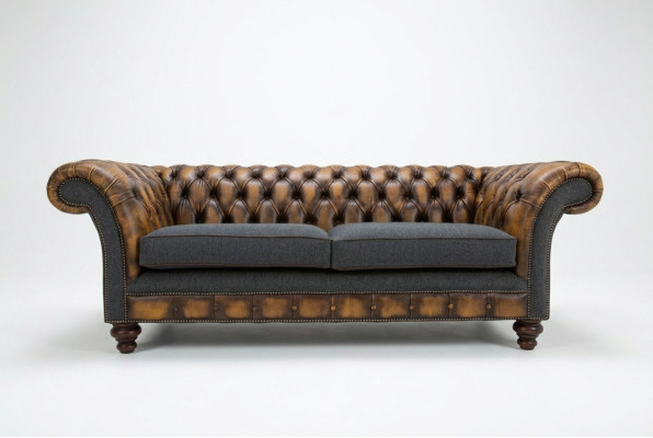 Ontwerp Chesterfield Bank 3 Bankstel Set Stof Bekleding Lederen Driepersoons