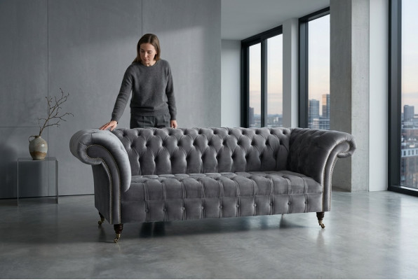 Moderne grijze Chesterfield 3-zitsbank Stijlvolle woonkamer 3-zitsbank