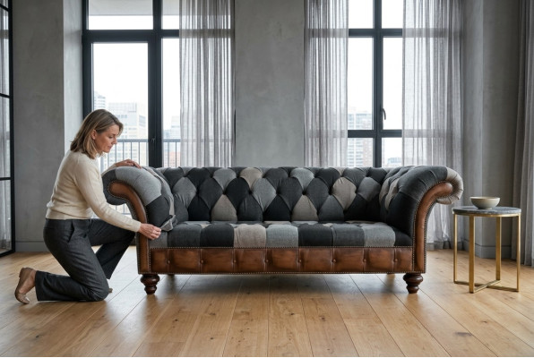 Chesterfield Design Bank 3-zits bank Stof Bank Zitkussen Banken