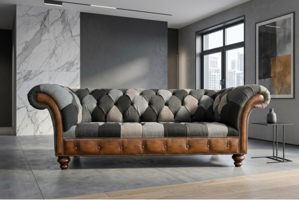 Chesterfield Design Bank 3-zits bank Stof Bank Zitkussen Banken