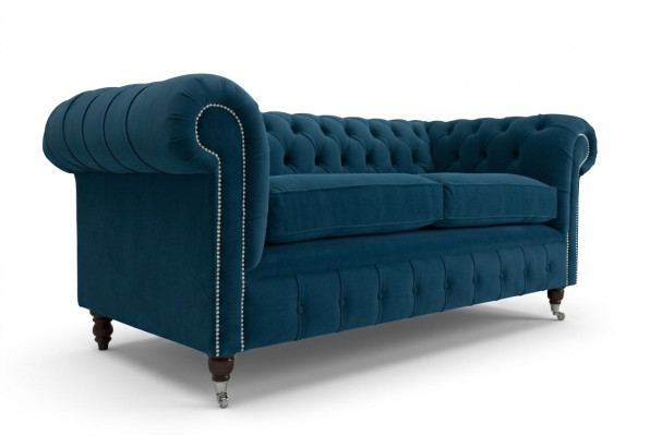 Blauwe luxe gestoffeerde Chesterfield driepersoonsdesignerbank