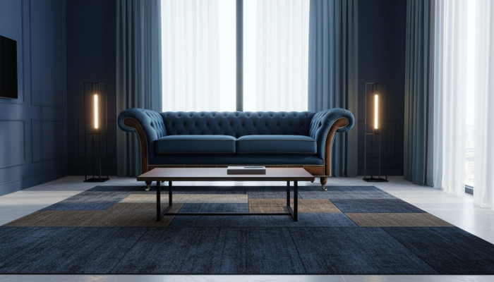Blauwe Chesterfield stoffen bank banken bank bank bank bank stoffen zitten banken bekleding textiel nieuw.