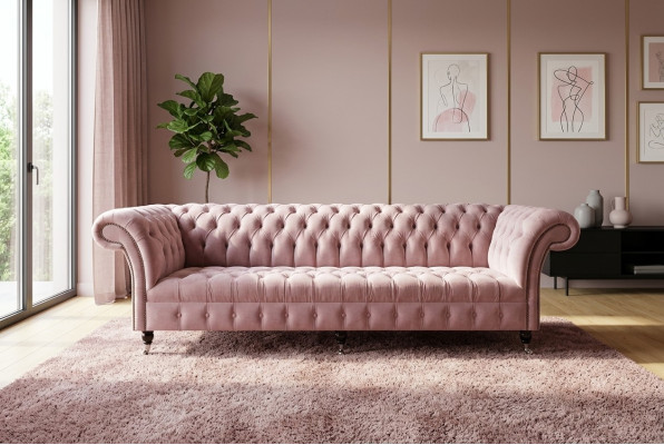 Chesterfield Bank xxl grote bank banken fluweel leder textiel bekleding 4 zits nieuw