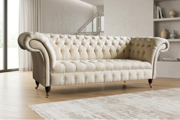 Moderne beige Chesterfield bankstel voor 3 personen voor in de woonkamer