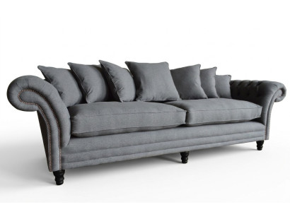 Klassieke Chesterfield bankstel 4-zitsbank Bank Velours Leder Design Grijs 265cm