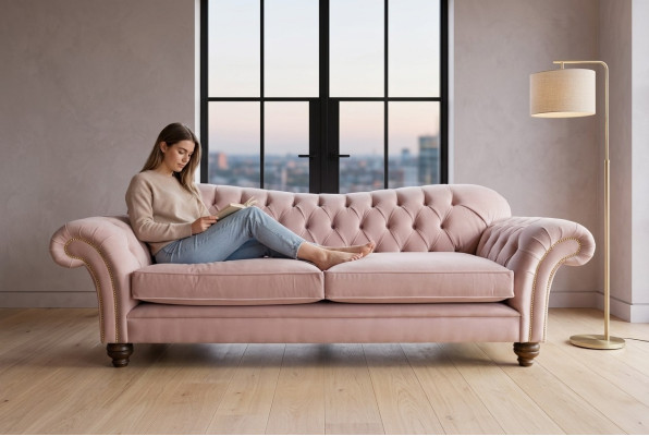 Klassieke Chesterfield bank 4-zits bank Sofa Velvet Leder Design Roze 240cm