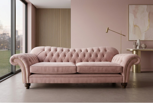 Klassieke Chesterfield bank 4-zits bank Sofa Velvet Leder Design Roze 240cm