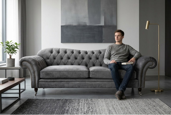 Chesterfield stoffen bank bank bankstel 4-zits set modern ontwerp sofa.