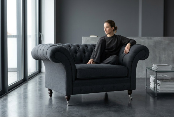 Bank Bekleding Design Sofa Zwart Zwart 1,5-zits Banken Meubels Chesterfield
