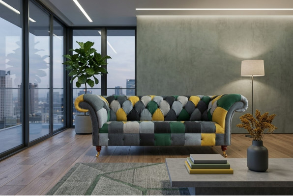 Drieseaterbank Bekledingsontwerp Bank 3-zitsbank Kamermeubilair Groen Moderne