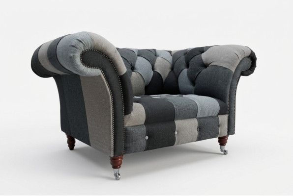 Grijze-blauwe Chesterfield fauteuil, luxe eenzitter designmeubel