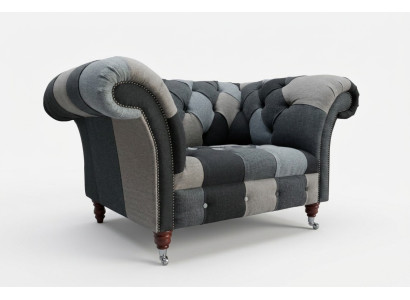 Grijze-blauwe Chesterfield fauteuil, luxe eenzitter designmeubel