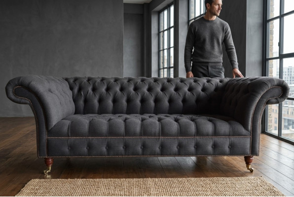 Grijze Chesterfield driezits luxe woonkamerbank met drie zitplaatsen