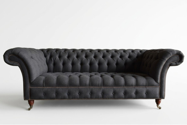 Grijze Chesterfield driezits luxe woonkamerbank met drie zitplaatsen