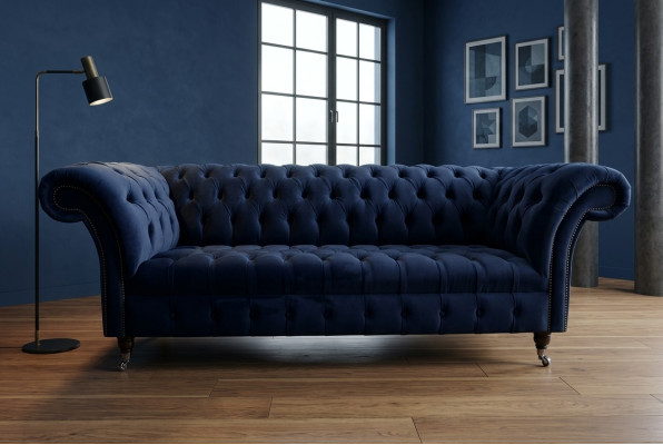 Donkerblauwe Chesterfield driezits Moderne woonkamer luxe bank
