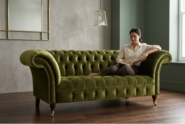 Klassieke Sofa 2 Zits Chesterfield Bank Stof Fluweel Kristallen Groen Fluweel Nieuw