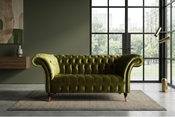 Klassieke Sofa 2 Zits Chesterfield Bank Stof Fluweel Kristallen Groen Fluweel Nieuw