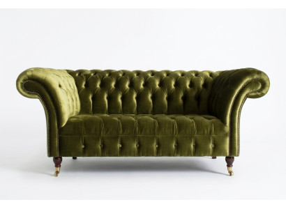 Klassieke Sofa 2 Zits Chesterfield Bank Stof Fluweel Kristallen Groen Fluweel Nieuw