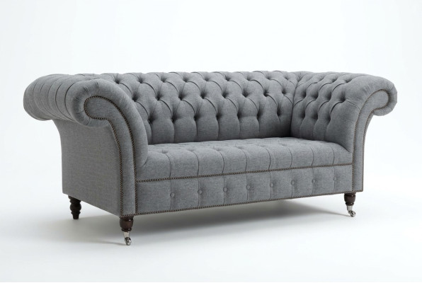 Chesterfield Original Sofa JVMoebel Textiel Bankstof Grijs 185cm Bank Banken