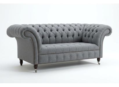Chesterfield Original Sofa JVMoebel Textiel Bankstof Grijs 185cm Bank Banken