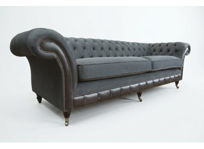 Klassieke Chesterfield bank 4-zitsbank bank Velours Lederen design Zwart Nieuw