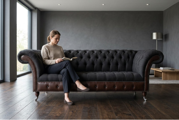 Chesterfield Originele Bank JVMoebel Bank Textiel Banken Sofa's Stof Zwart Nieuw