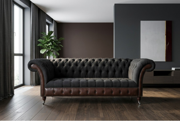 Chesterfield Originele Bank JVMoebel Bank Textiel Banken Sofa's Stof Zwart Nieuw