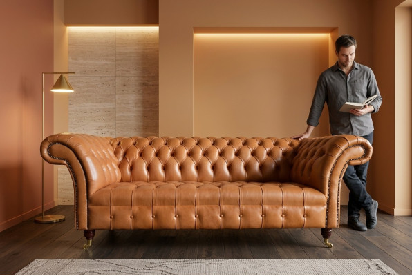 Lichtbruine Moderne Chesterfield Driepersoons Designer Bankstel