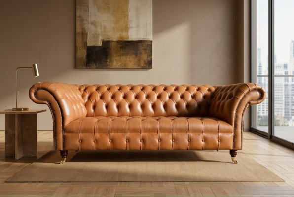 Lichtbruine Moderne Chesterfield Driepersoons Designer Bankstel