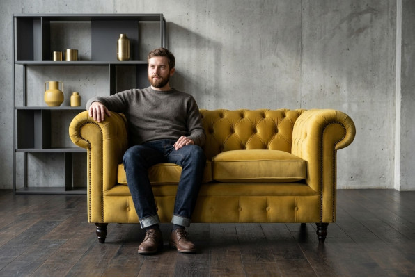 Chesterfield Sofa 2 zit plaatsen gestoffeerde banken bank driezitter geel sofa's fluweel nieuw