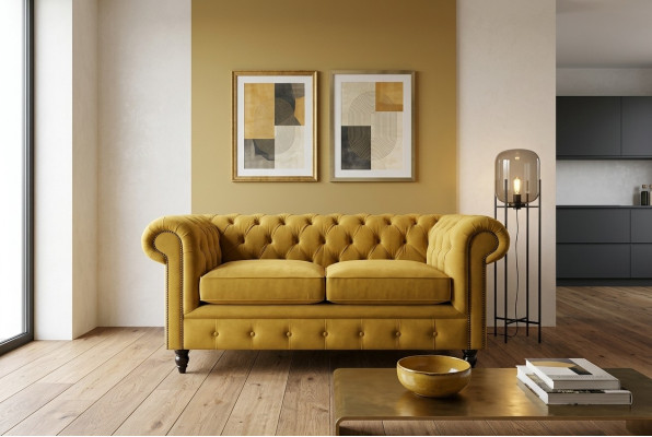 Chesterfield Sofa 2 zit plaatsen gestoffeerde banken bank driezitter geel sofa's fluweel nieuw
