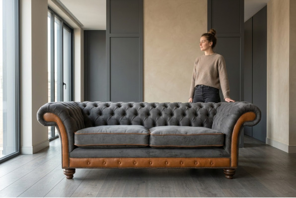 Grijze bruine Chesterfield 3-zits woonkamer luxe bank