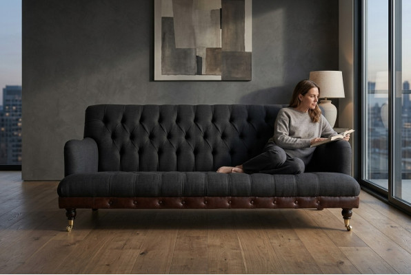 Klassieke Chesterfield bankstel 3-zits bank fluweel leder blauw ontwerp bekleding