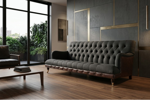 Klassieke Chesterfield bankstel 3-zits bank fluweel leder blauw ontwerp bekleding