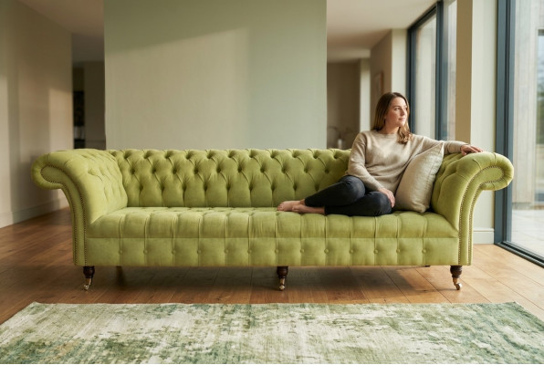 Klassieke Chesterfield bank 4-zits banken bankstellen Leer Groen Design Bekleding