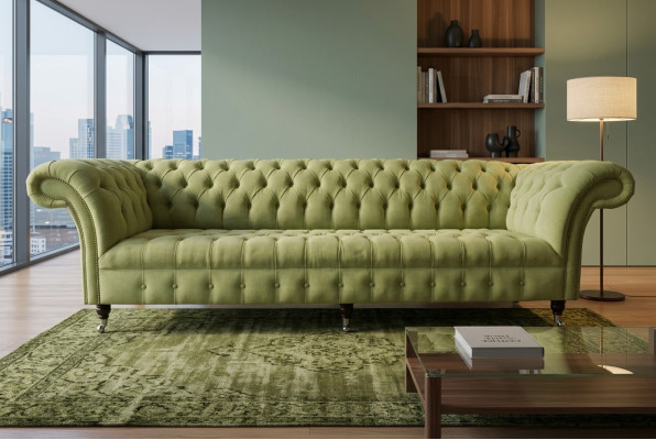 Klassieke Chesterfield bank 4-zits banken bankstellen Leer Groen Design Bekleding