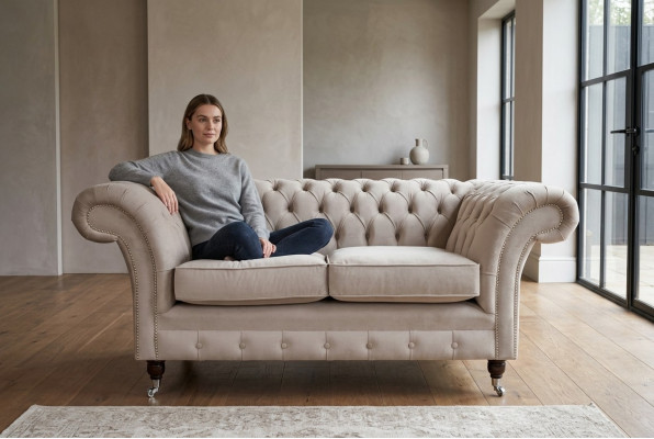 Chesterfield Sofa 2-zitsbank Stoffen Designer Banken Sofa's Set Beige Fluweel