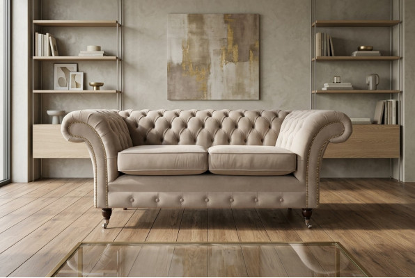 Chesterfield Sofa 2-zitsbank Stoffen Designer Banken Sofa's Set Beige Fluweel